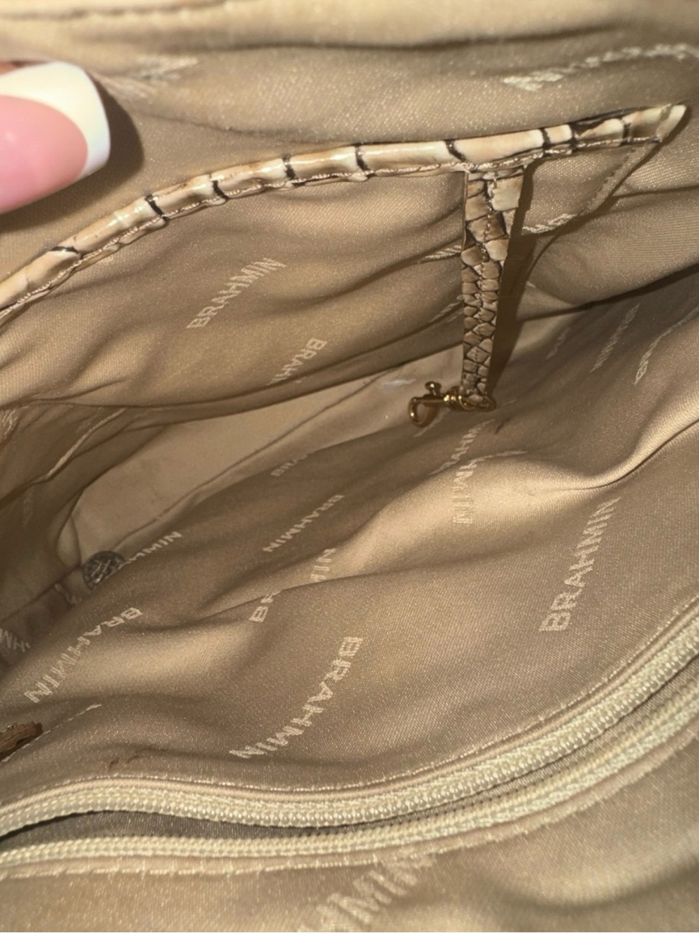 Brahmin Tan Leather Shoulder Bag with Woven Trim